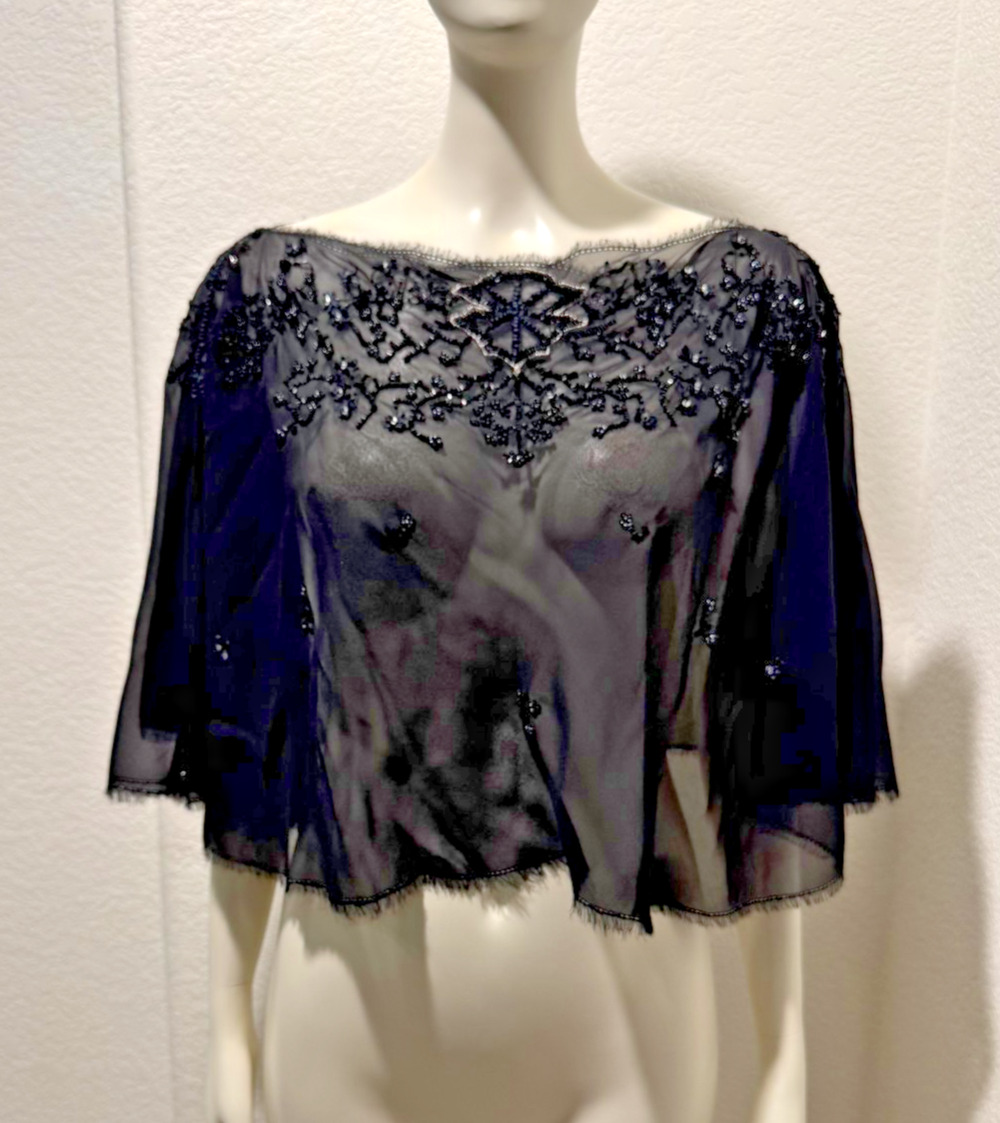 St John Evening Chiffon Scarf Capelet Pullover Beaded Black One Size Silk